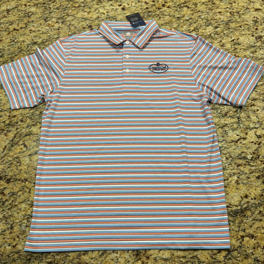 NEW Ahead USA Performance Polo Shirt Mens M Blue Orange Striped Mount Dora ws